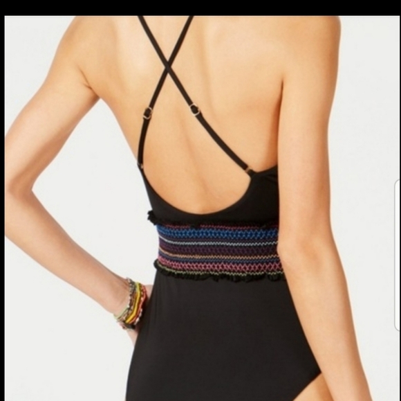 BAR III Smocking Solids Plunge Swimsuit SZ S NWT - Picture 2 of 7